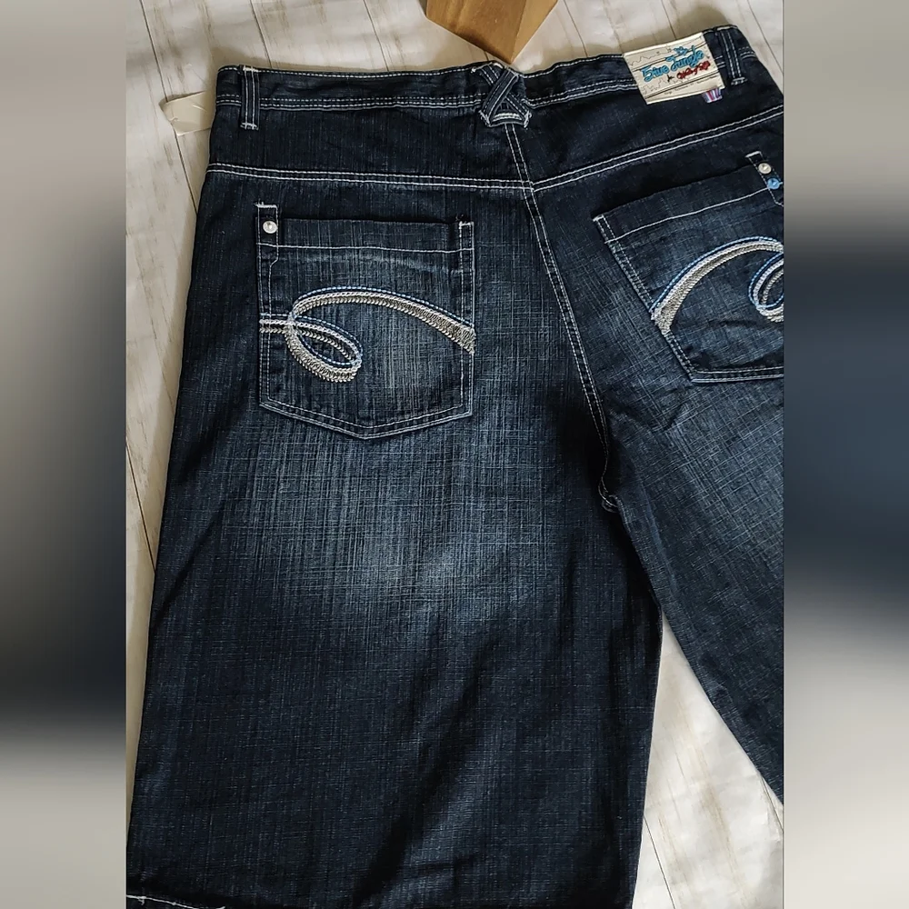 5ive Jungle Jeans Bermuda shorts Embroidery Vintage Streetwear Size 44 New Blue
